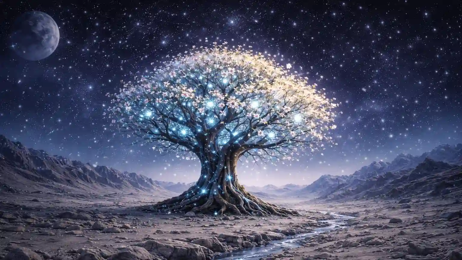 Photo d'un arbre quantique en pleine florauson au début du printemps lunaire